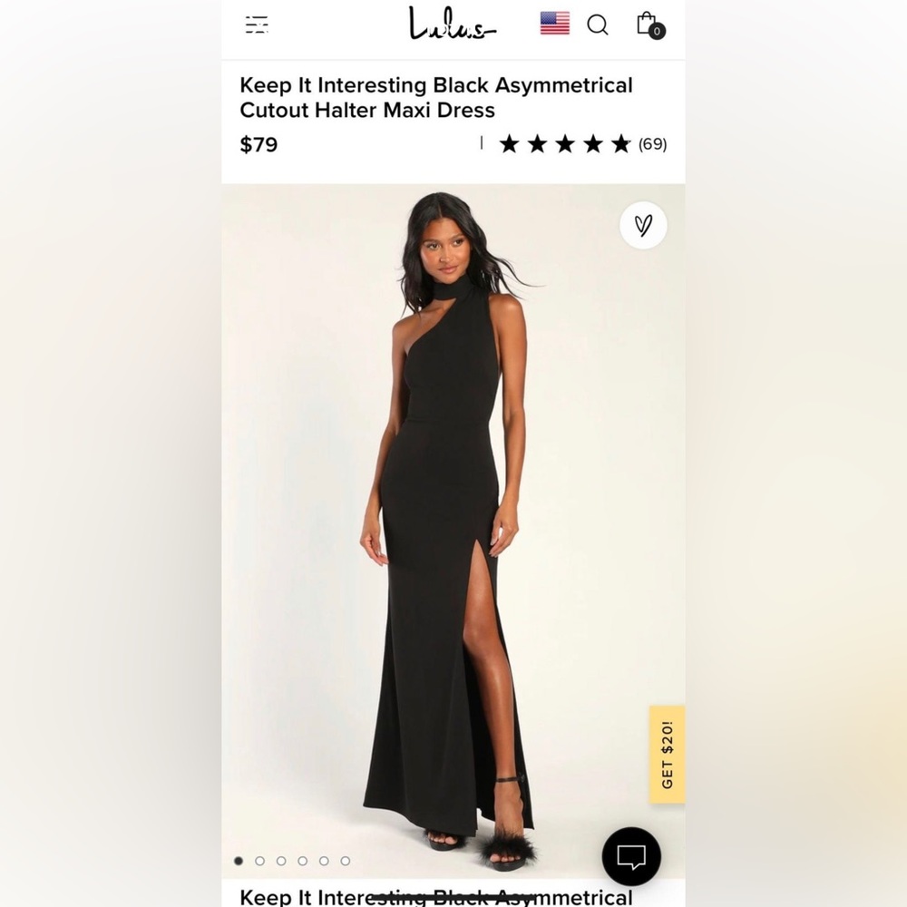 Black Asymmetrical Cutout Halter Maxi Dress- Size Medium- Worn Once